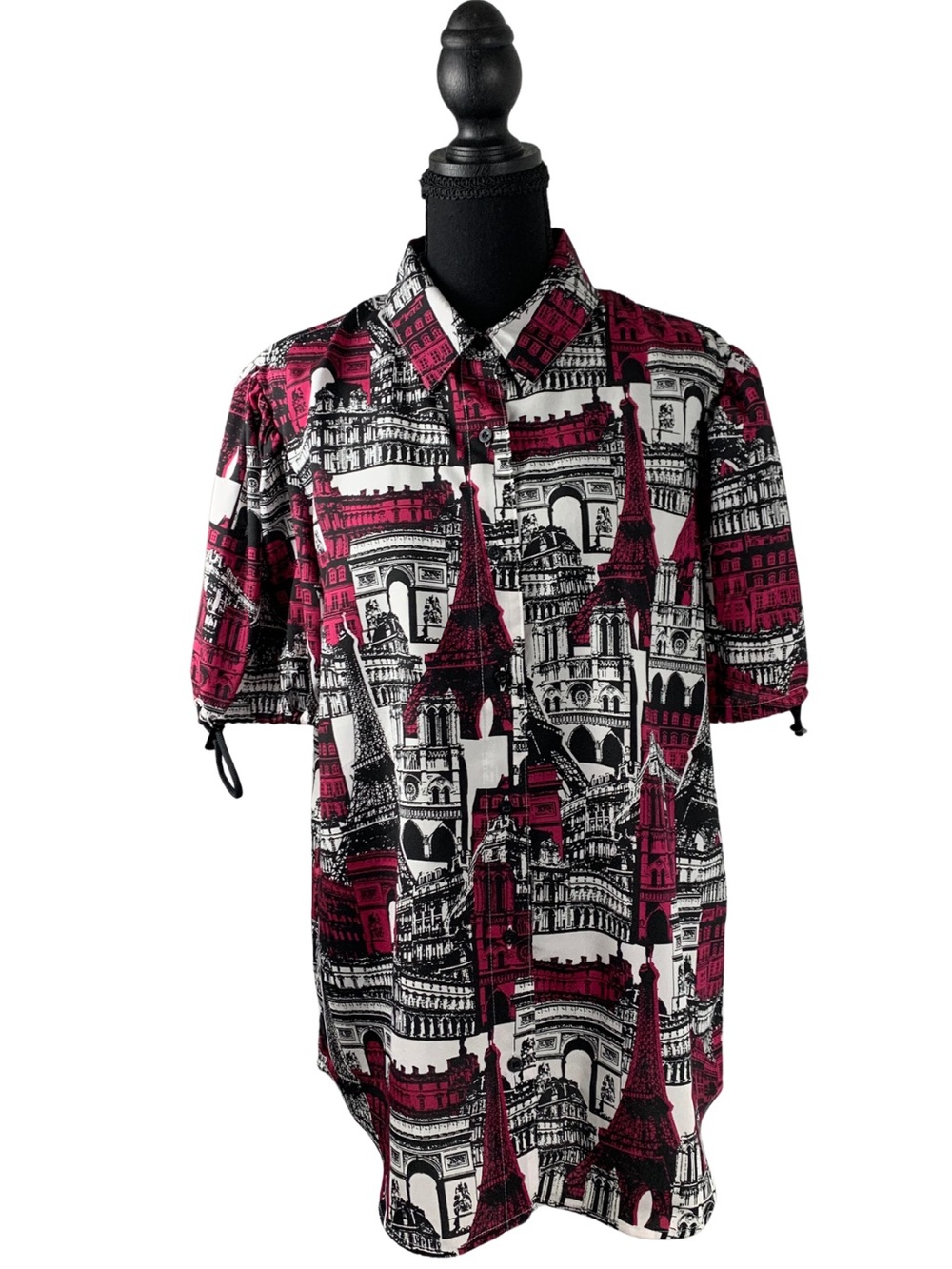Karl Lagerfeld Paris Short-Sleeve Printed Button-Down Shirt Women M Maximalism